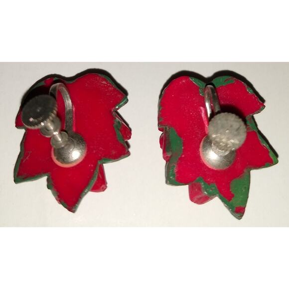 Vintage 1950's Japan Celluloid Bouquet Roses Screw Back Earrings - Picture 2 of 3
